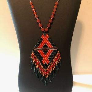 Carnelian Copper  Handmade Boho Festival Necklace Beaded Pendant